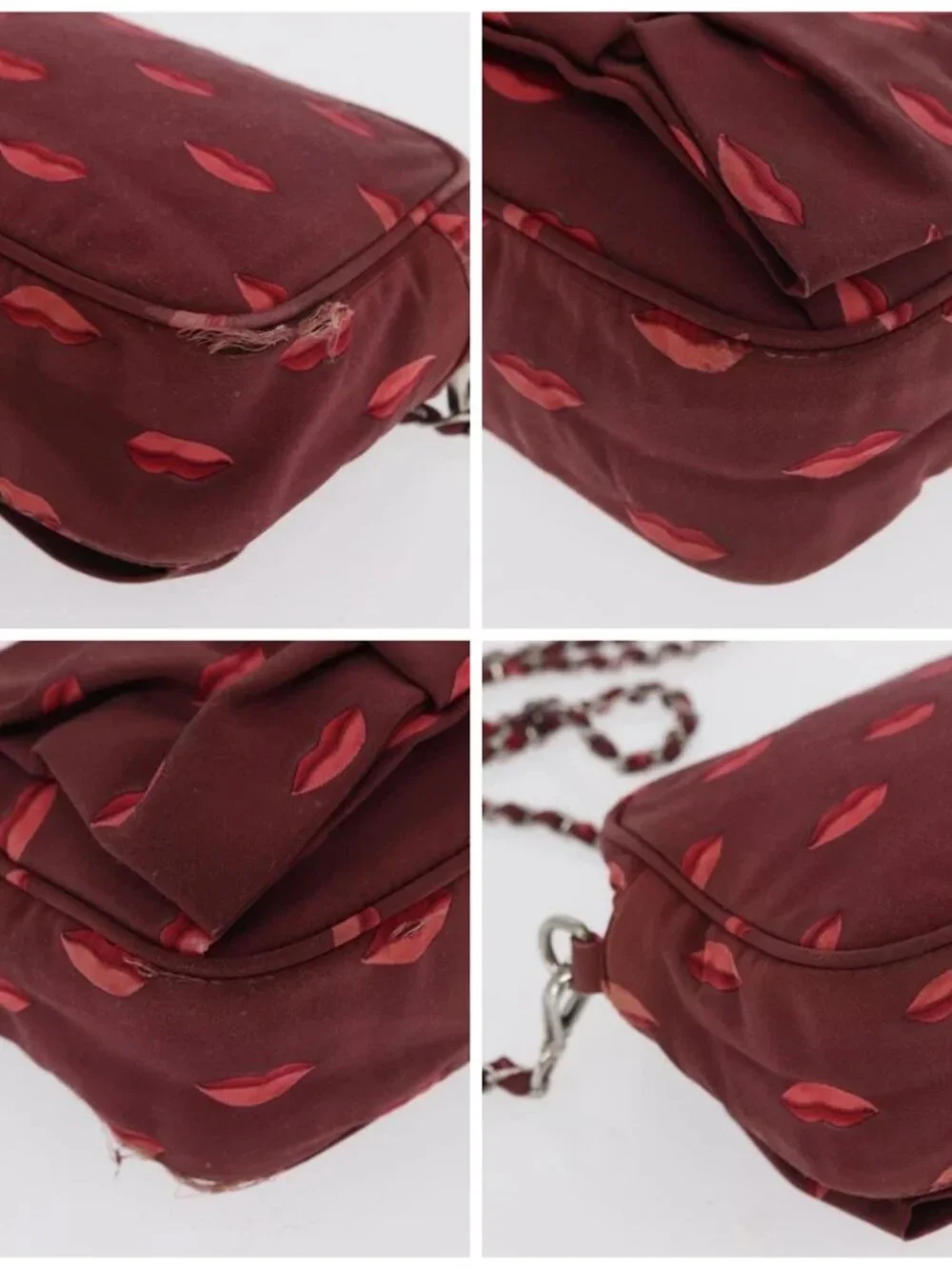 PRADA Chain Shoulder Bag Nylon Bordeaux Silver Auth BA10089 - Picture 16 of 16